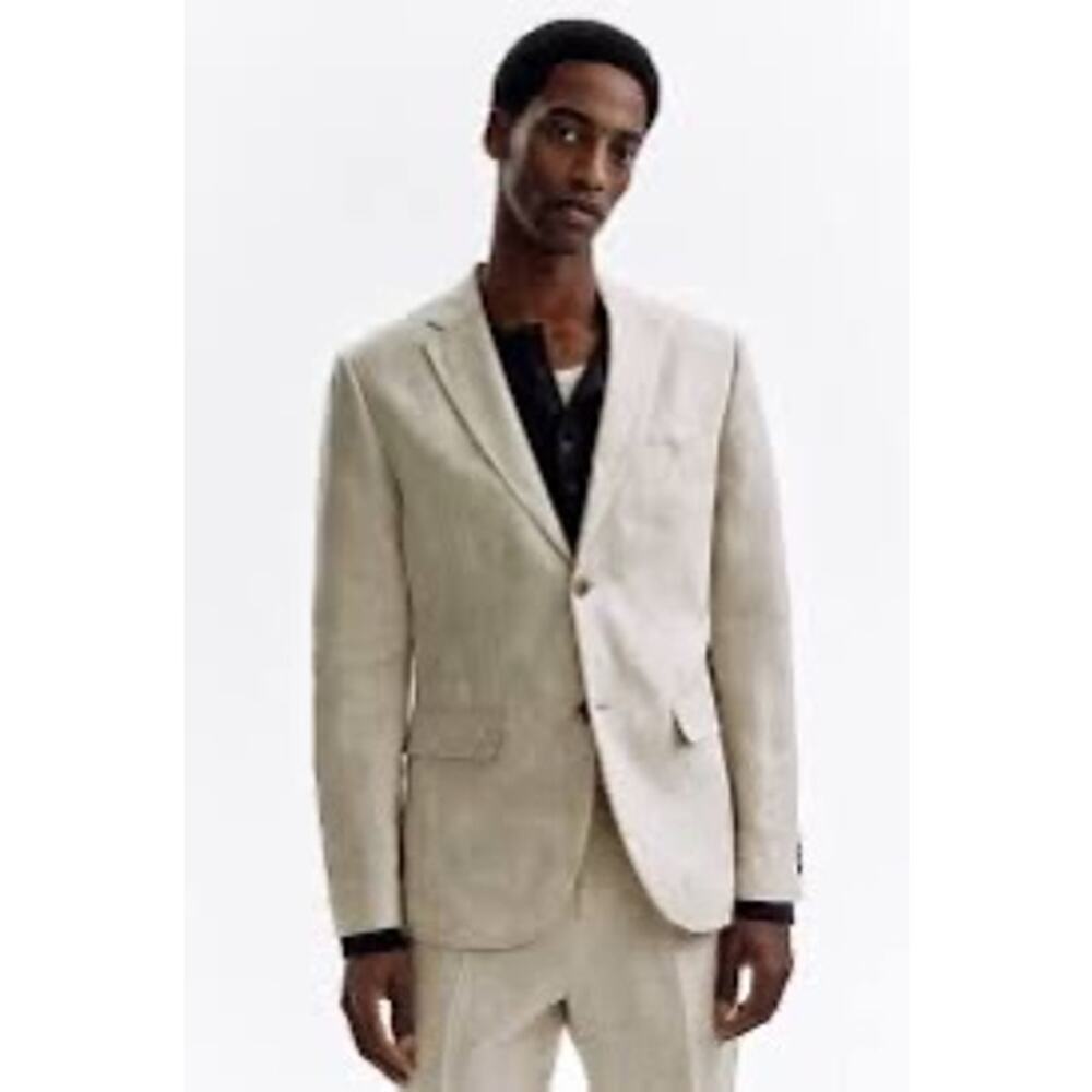 H&M Slim Fit Linen Suit Jacket Beige 38R